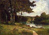 Edward Mitchell Bannister landscape, trees near river painting